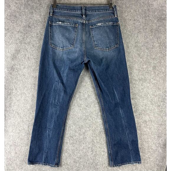 Frame Le Piper Jeans Womens 26 Blue Sky Cropped Mid Rise Rigid Cotton Distressed - Picture 10 of 16